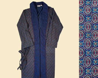 1980s Victoria's Secret gold label robe, vintage 80s paisley blue size M/L women's cotton dressing robe with belt