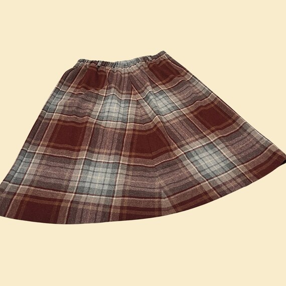 Vintage 28" plaid orange skirt, 1970s elastic mid… - image 2