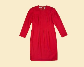 Vintage Liz Claiborne dress, size 14, 1980s pink pleated midi dress with shoulder pads