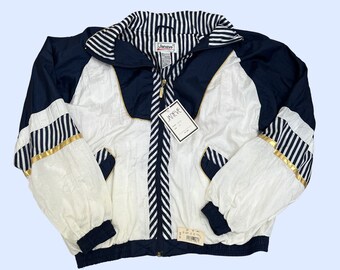 ジャケット・アウター 80s 90s unknown HAND MADE? stripe jacket 80s Janeve Patterned Windbreaker With Tags, 80s Janeve Blue