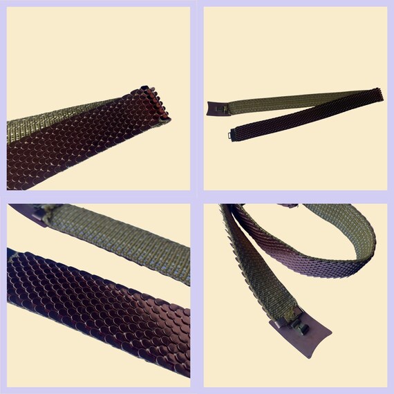 70s copper scale belt with rectangular flower buc… - image 6