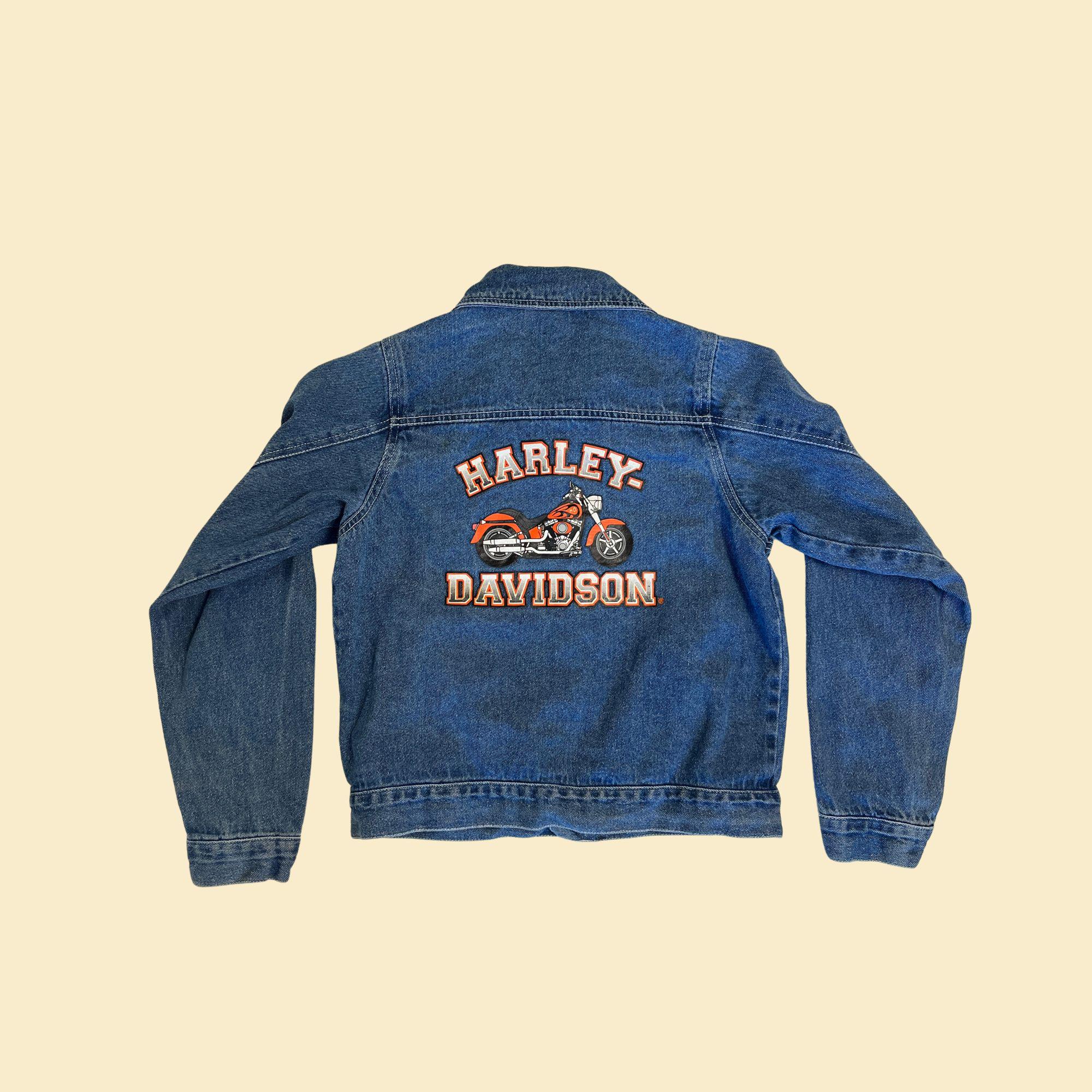 y2k✨️ Harley Davidson ドッキング 両面 刺繍 ジャケット 人気デザイン】ハーレーダビッドソン☆両面刺繍ロゴデニム