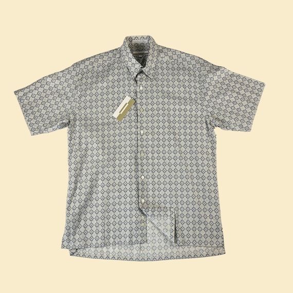 90s Perry Ellis Linen Shirt, Size M, Geometric Patterned New