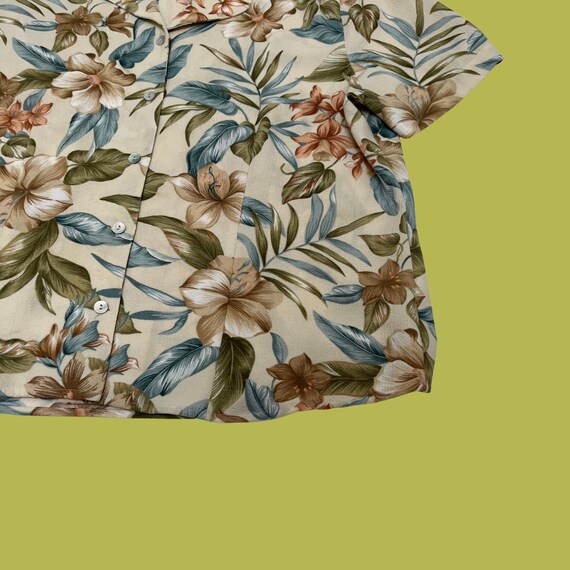 90s floral vintage button down blouse, size 14 be… - image 3