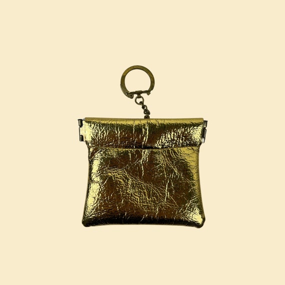 70s gold-toned coin pouch w/ key ring, vintage 19… - image 1