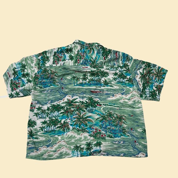 90s large teal shirt with palm tree pattern by Ut… - image 7