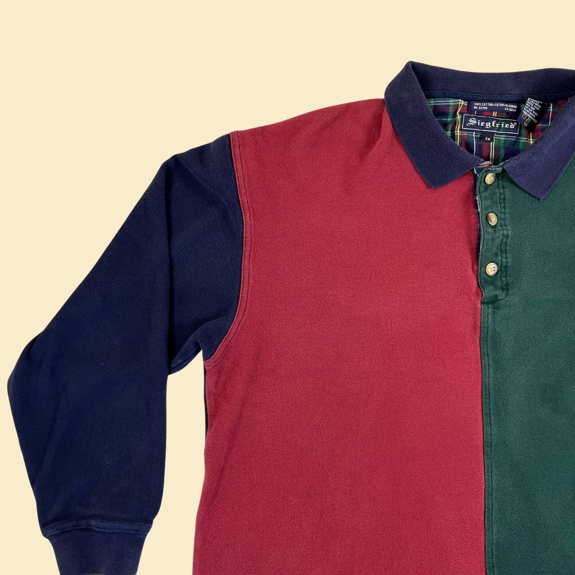 90s Colorblock 1X Men's Polo, Vintage 1990s Long Sleeve