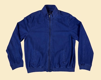 90s/Y2K blue linen windbreaker by Alan Flusser, vintage zip up bomber windbreaker jacket