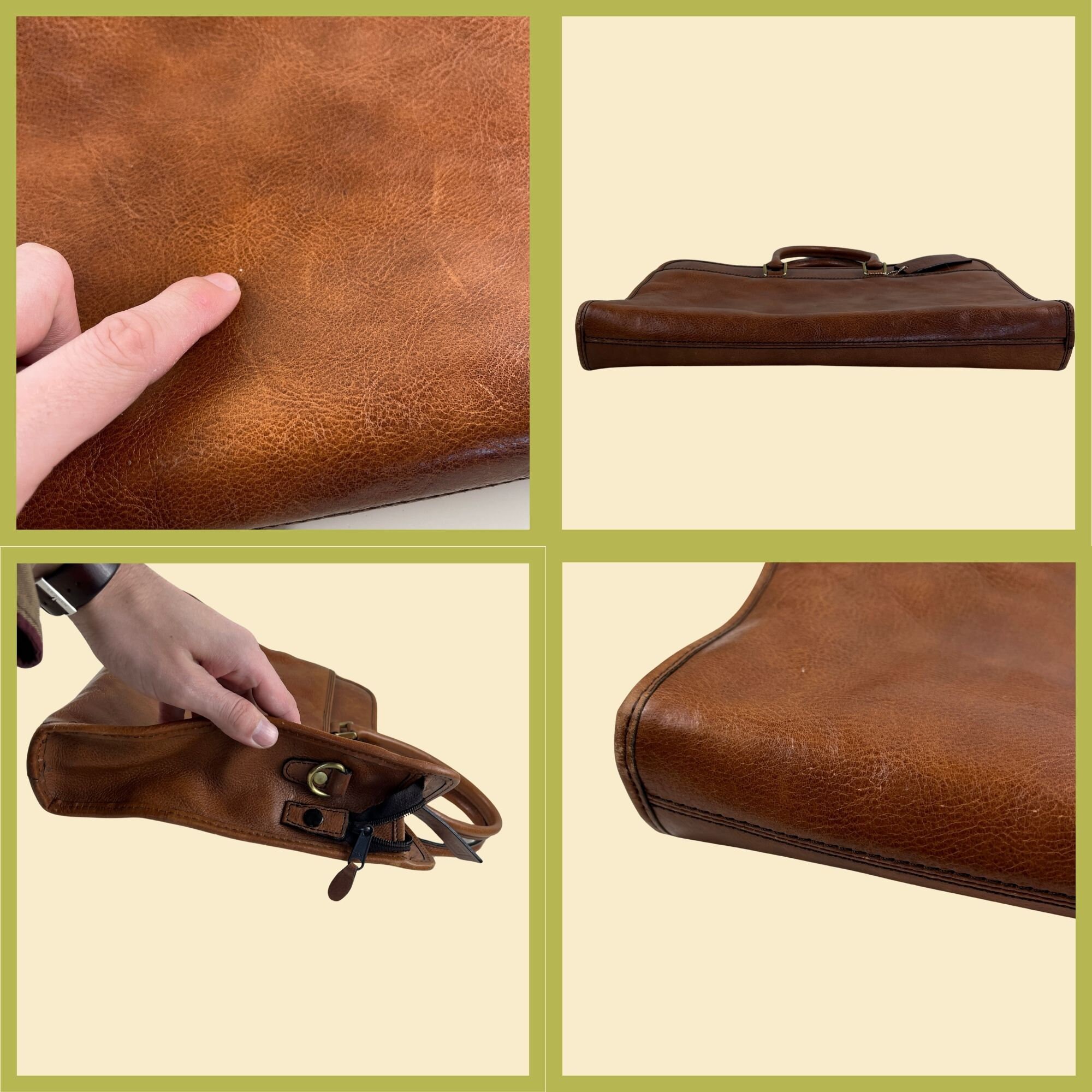 Vintage 80s Leather Briefcase by Leather Designs, 1980s Brown Brief Case With Top