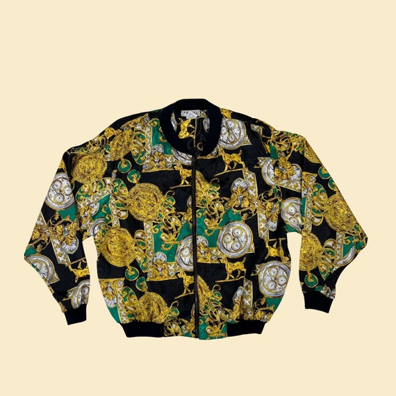 90 black & gold windbreaker jacket, ornate 1990s w