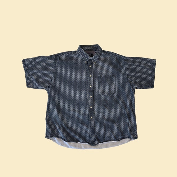 90s geometric shirt, casual 2XL vintage men's blu… - image 1