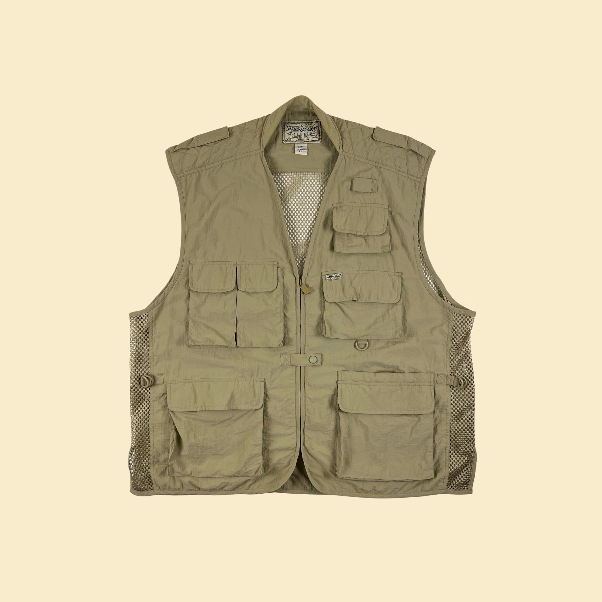 90s 2XL Beige Zip up Vest by Weekend Traveler, Vintage 1990s