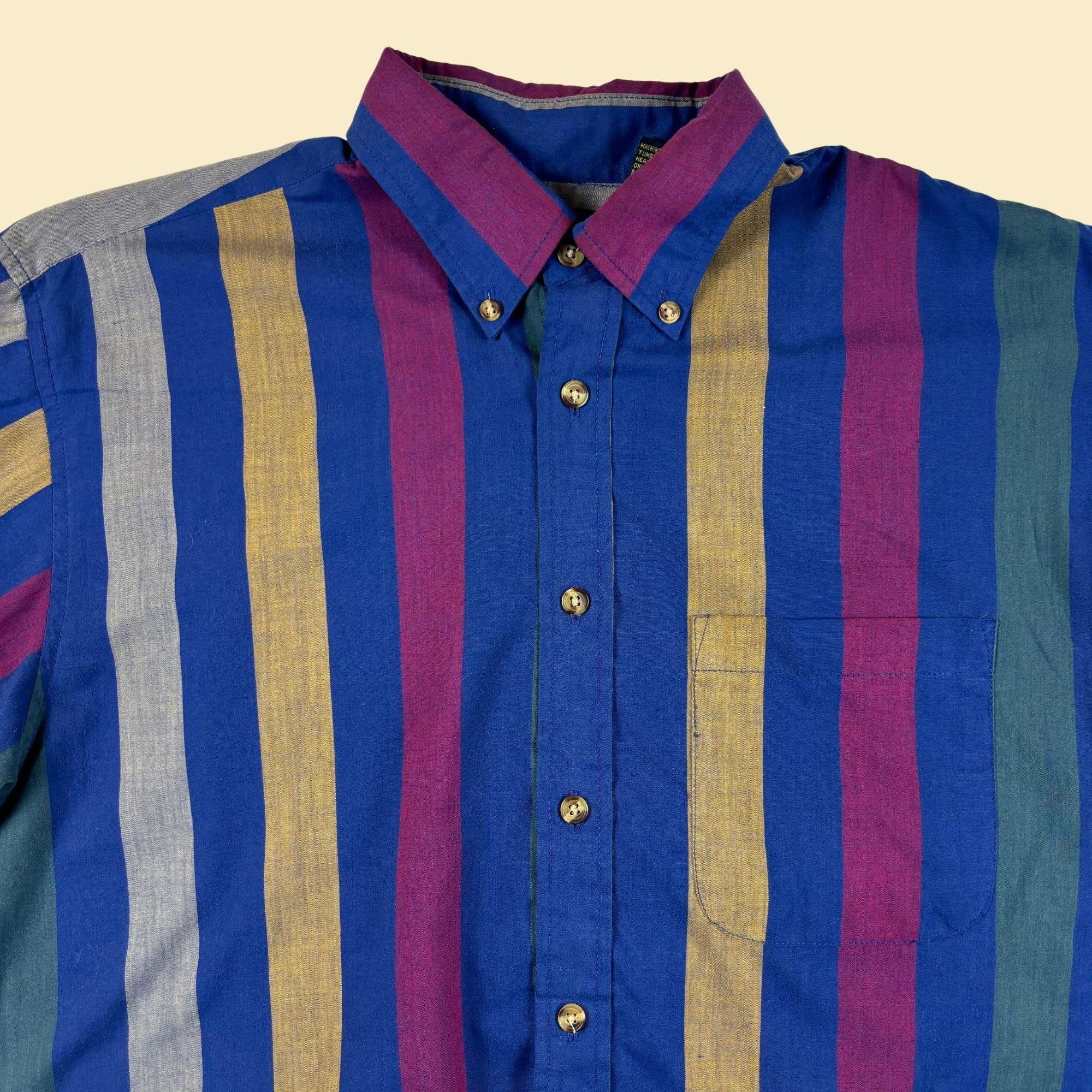 トップス stone  early 90s stripe shirt 1990s M Striped Shirt by Stone River, Vintage Blue & Green