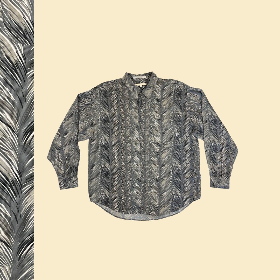 1990s XL Silk Shirt by Perry Ellis, Vintage Men's Abstract