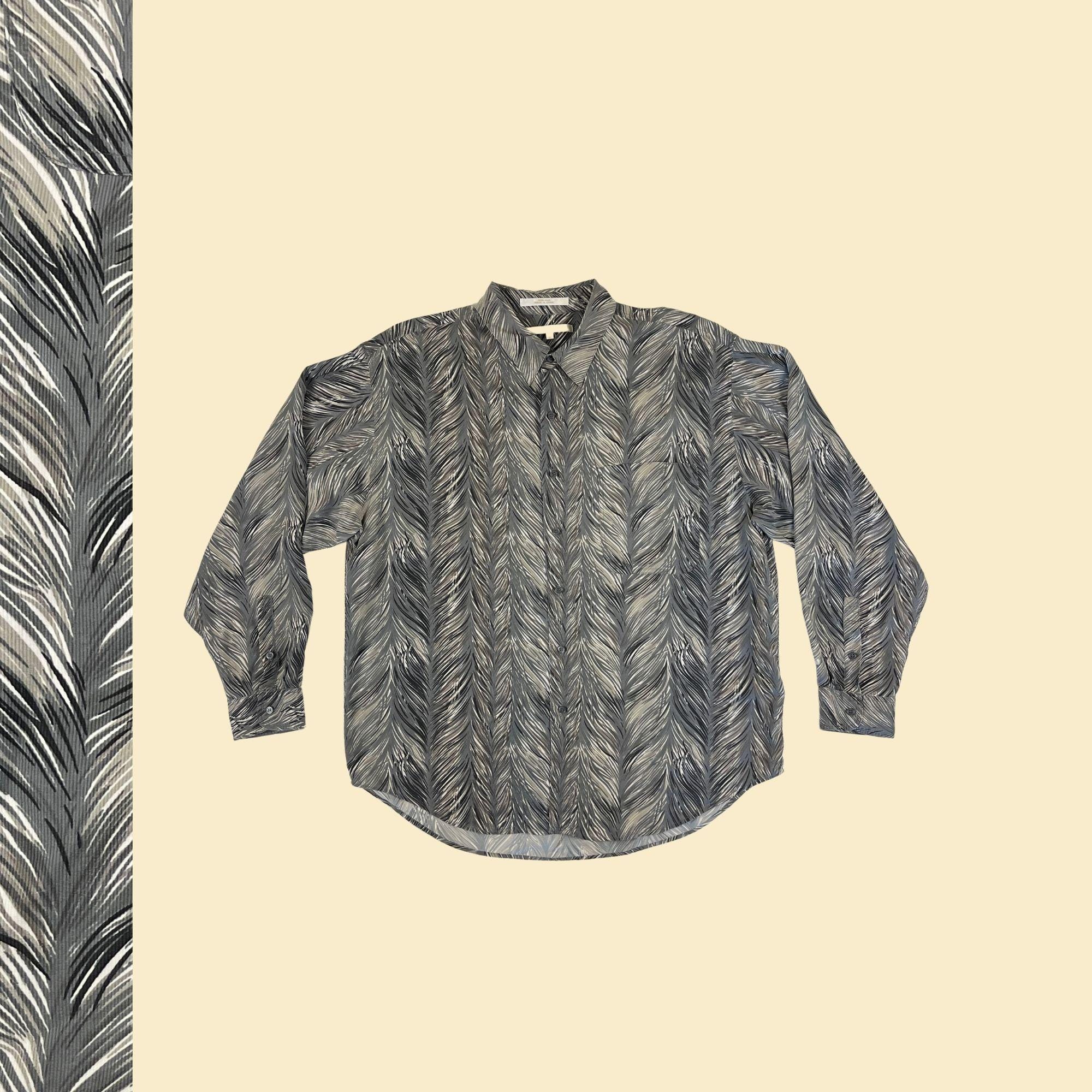 1990s XL Silk Shirt by Perry Ellis, Vintage Men's Abstract