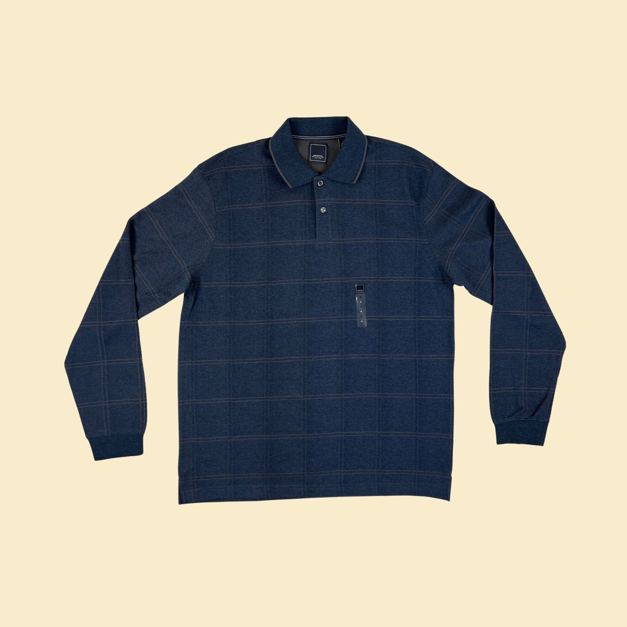 トップス Marlboro long polo shirt dead stock y2k Y2K M Blue Polo Shirt by Arrow, Vintage 2000s Long Sleeve