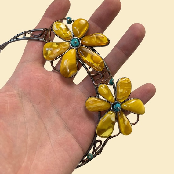 1980s floral collar necklace, vintage 80s yellow … - image 9