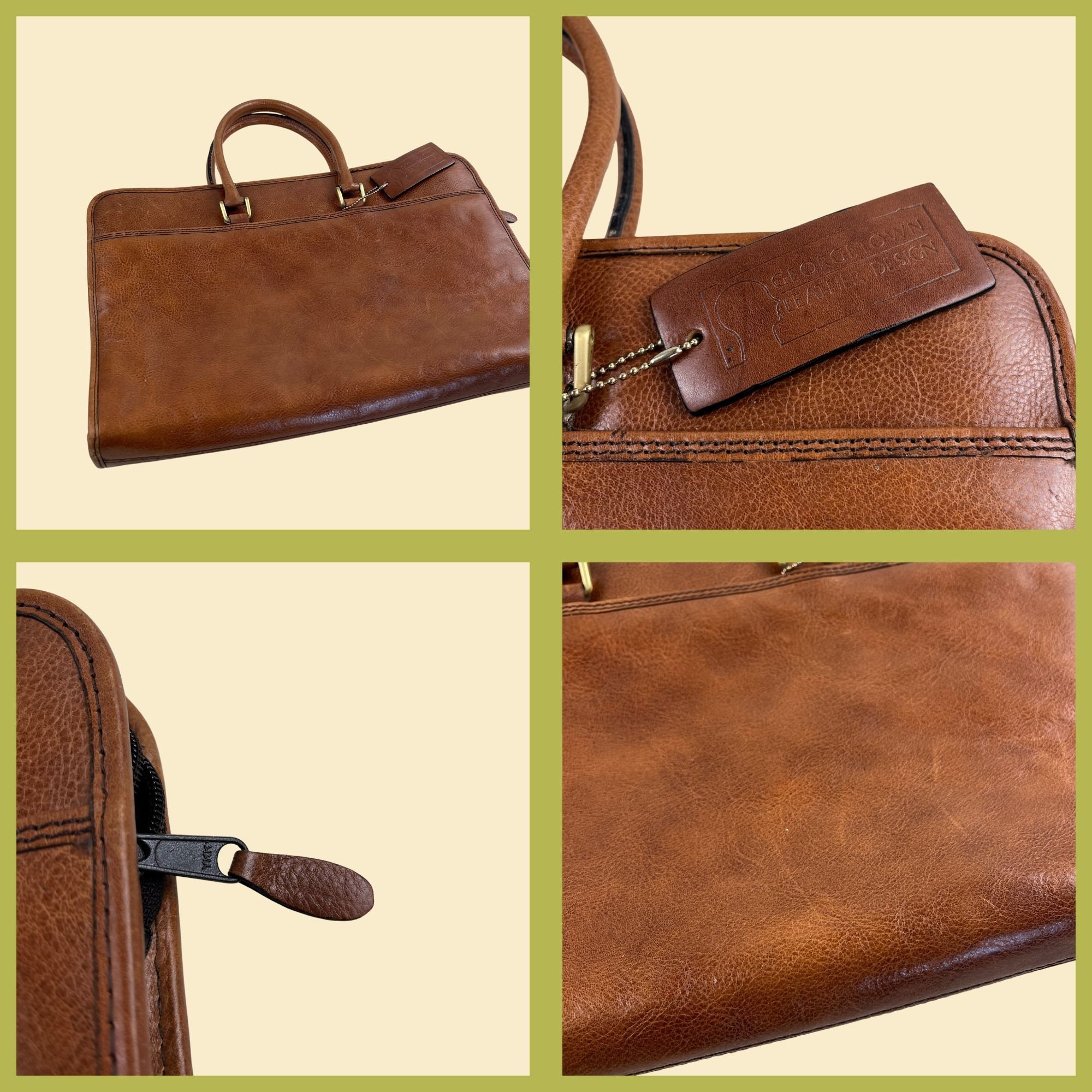 Vintage 80s Leather Briefcase by Leather Designs, 1980s Brown Brief Case With Top