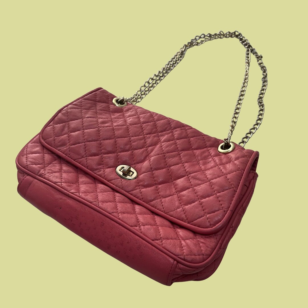1980s Pink Quilted Shoulder Bag, Pink and Gold Leather Shoulder Bag ...
