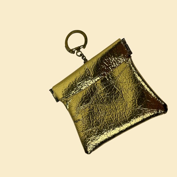 70s gold-toned coin pouch w/ key ring, vintage 19… - image 7