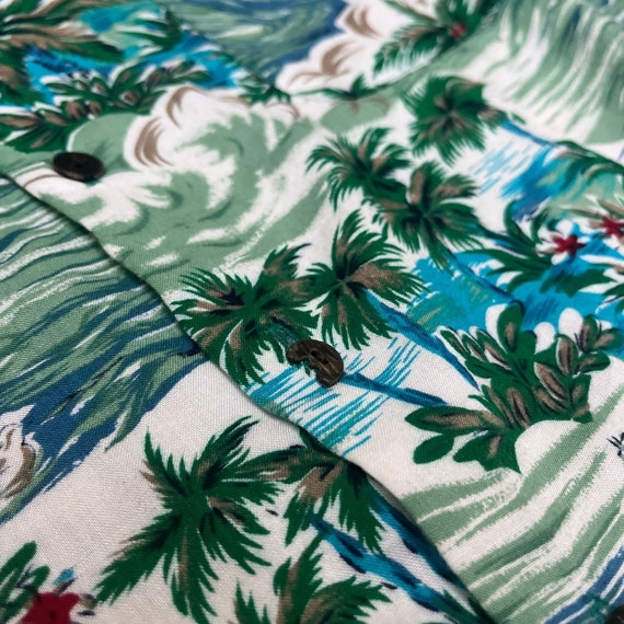 90s large teal shirt with palm tree pattern by Ut… - image 9
