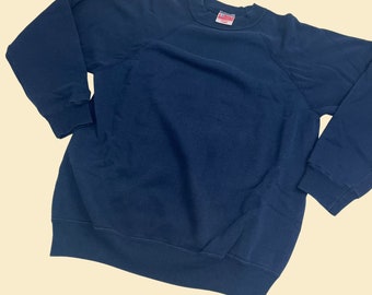 90s Hanes Activewear crewneck sweatshirt, large vintage solid blue crewneck, dark blue vintage Hanes pullover