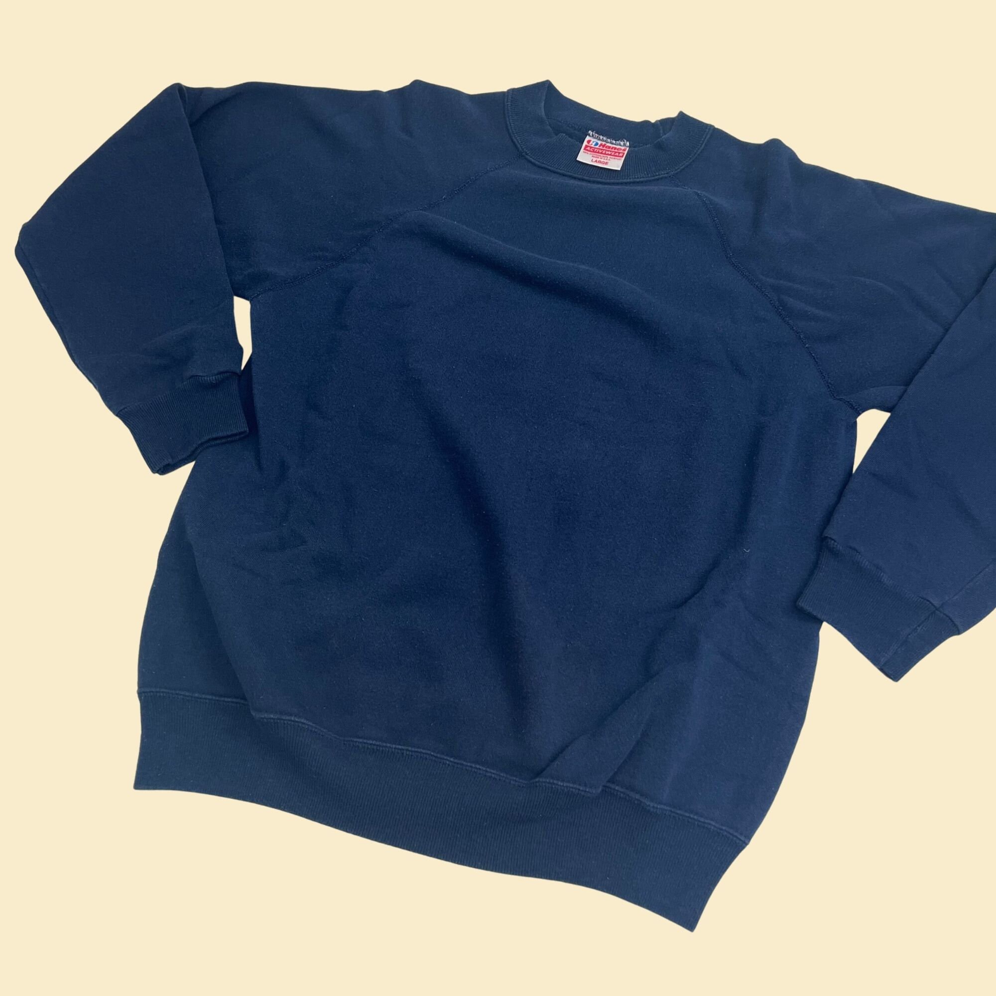 90s Hanes Activewear Crewneck Sweatshirt Large Vintage Solid Blue Crewneck Dark Blue Vintage Hanes Pullover Etsy