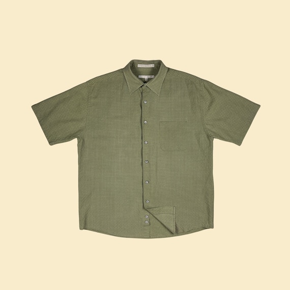 90s/Y2K Perry Ellis men's shirt, size L green & bl