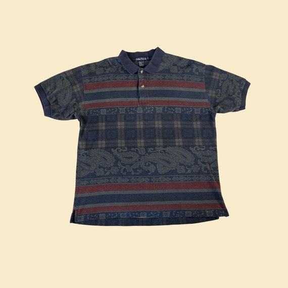 90s patterned Nautica shirt, size L, vintage 1990… - image 1