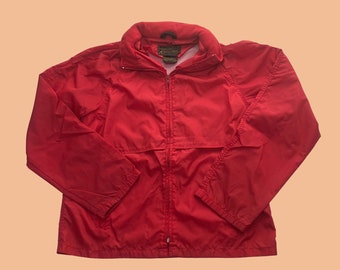 1980er Jahre Eddie Bauer Windjacke mit einziehbarer Kapuze, Vintage rote Reißverschluss leichte Jacke