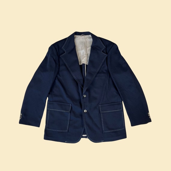 1970s Blue Sports Coat by Time Out Casual Sportswear by Farah Vintage Men s 70s Dark Blue Jacket W White Stitching Etsy Ireland