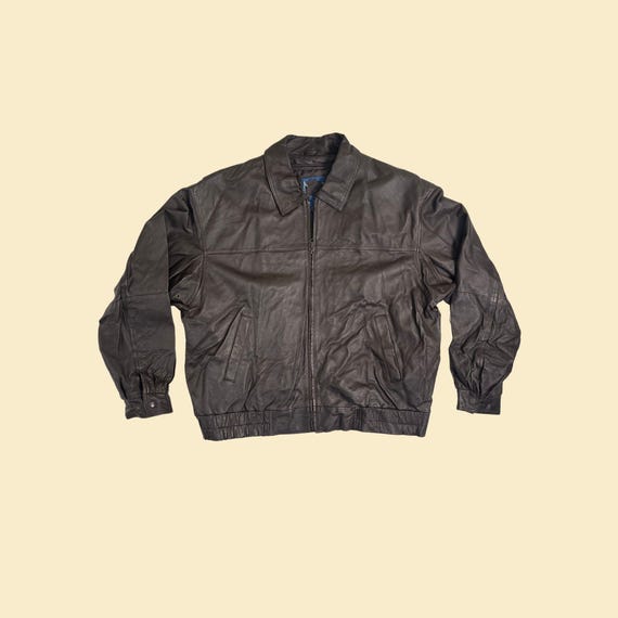 1990s XL Leather Jacket, Vintage Jcpenney Dark Brown Zip up
