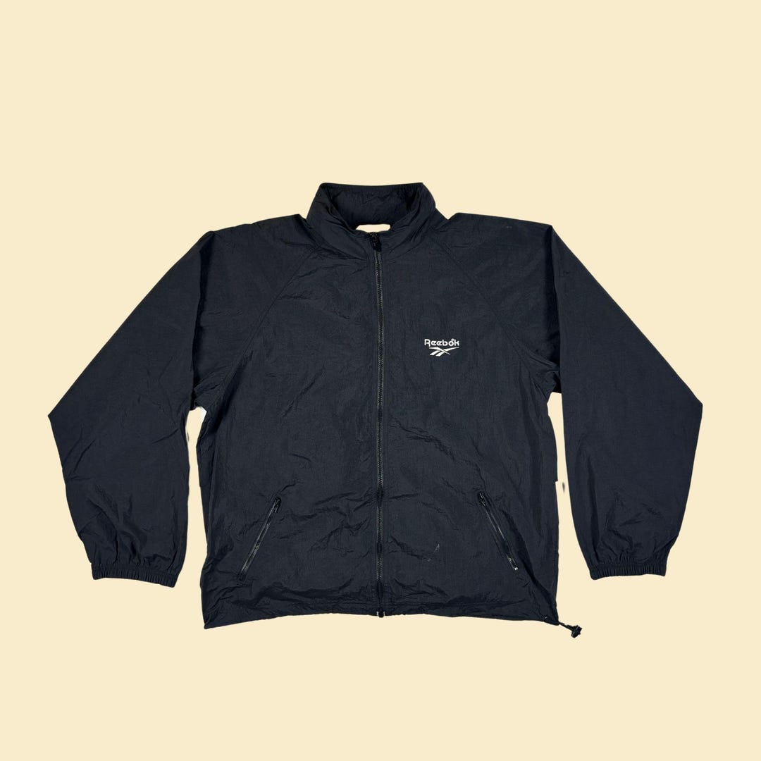 1990s M Reebok Windbreaker, Vintage Black & White Zip up