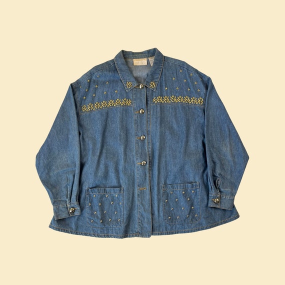 80s Caché denim / chambray button down shirt, siz… - image 1