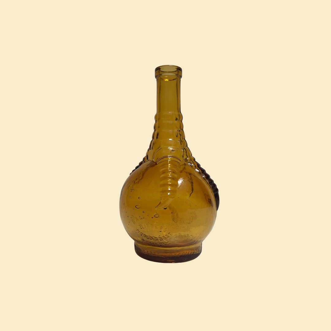 1930s Ball and Claw Bitters Bottle, Vintage Amber Orange Glass Liquor