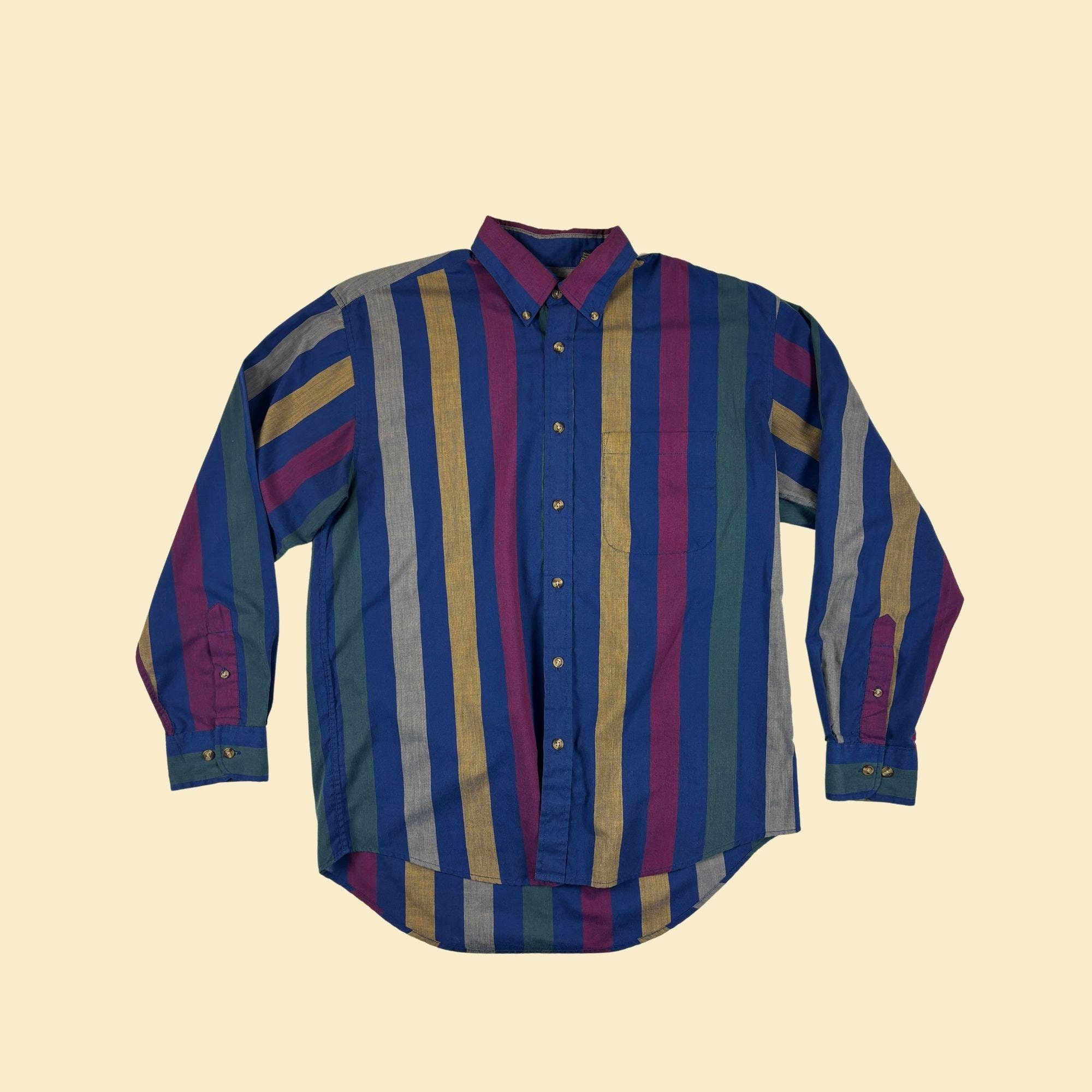トップス stone  early 90s stripe shirt 1990s M Striped Shirt by Stone River, Vintage Blue & Green