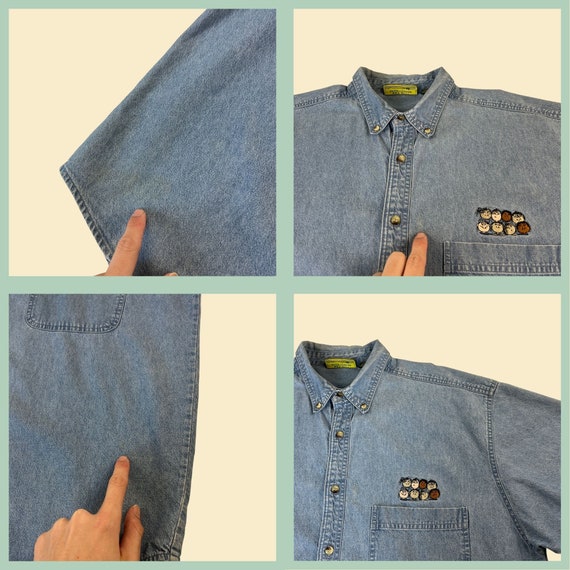 90s chambray teacher's shirt, size XL denim short… - image 6