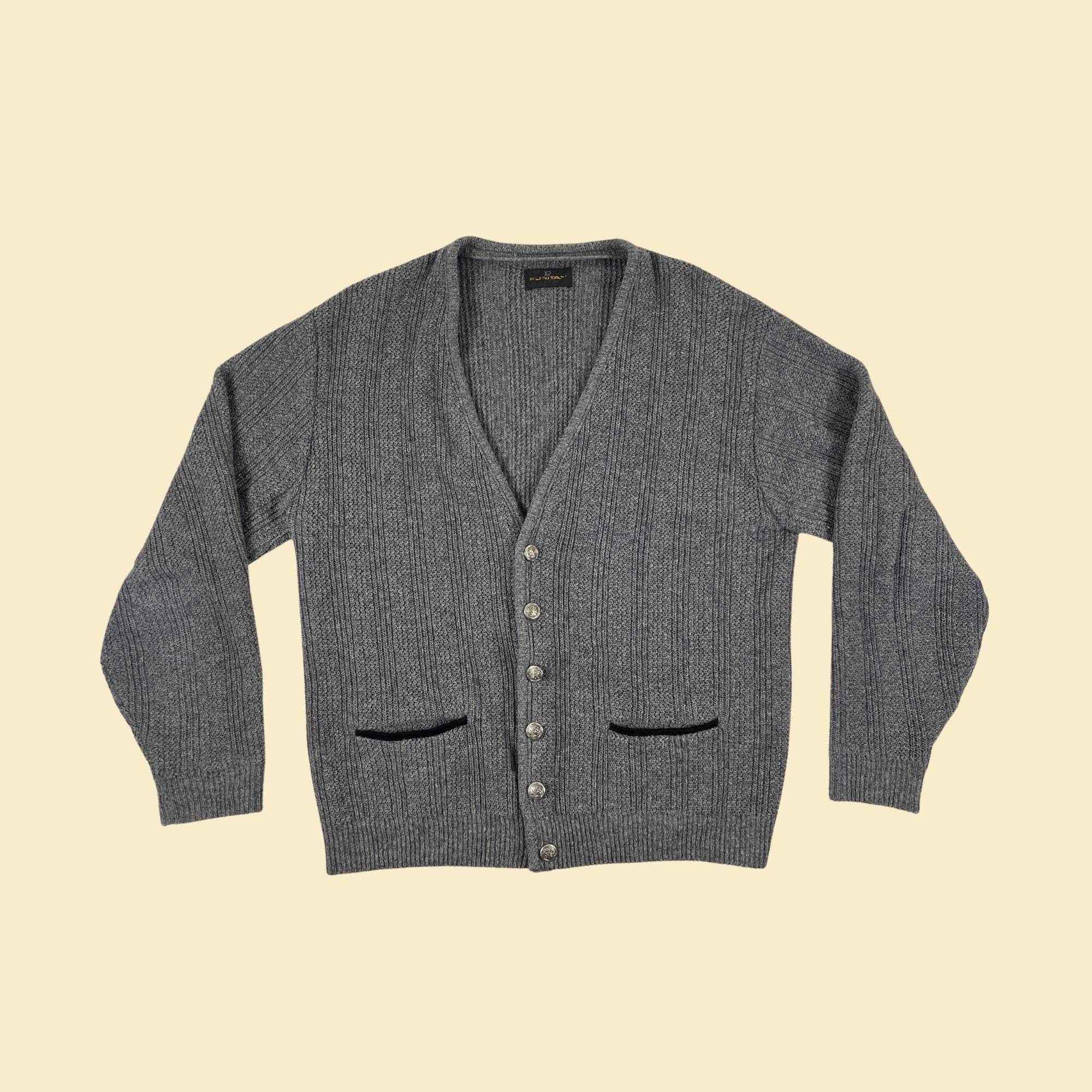1970s XL Grey Cardigan by Puritan, Vintage Men's Grey Button