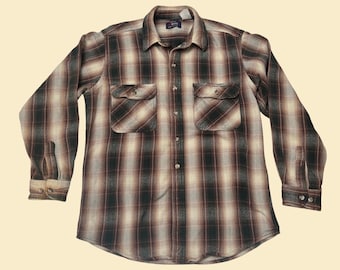 1980s flannel shirt in brown and green plaid, vintage 80s FiveBrother by M. Fine & sons button down