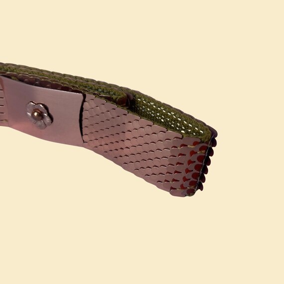 70s copper scale belt with rectangular flower buc… - image 2