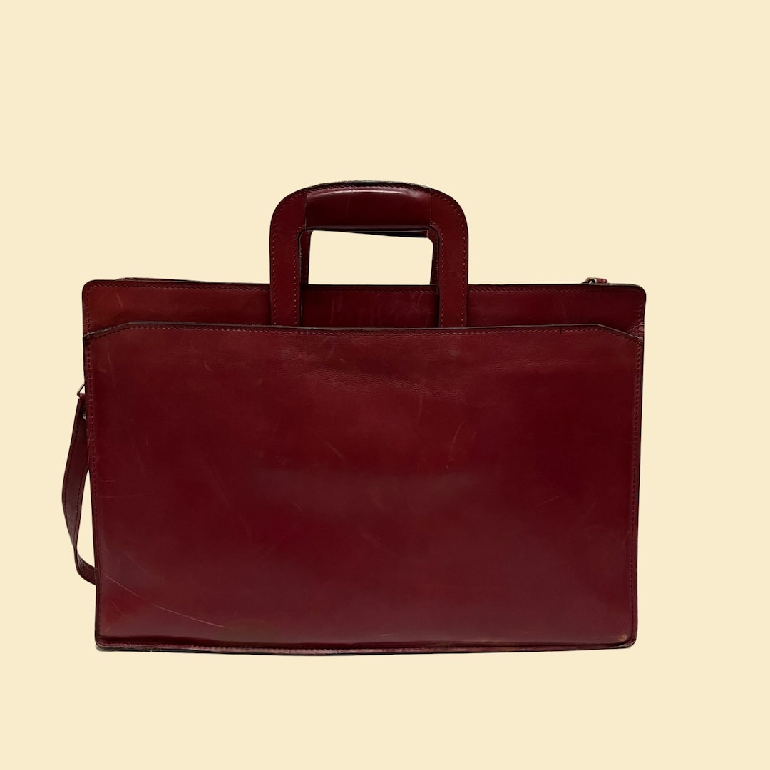 70s Red Leather Briefcase Vintage 1970s Burgundy Travel Bag Etsy