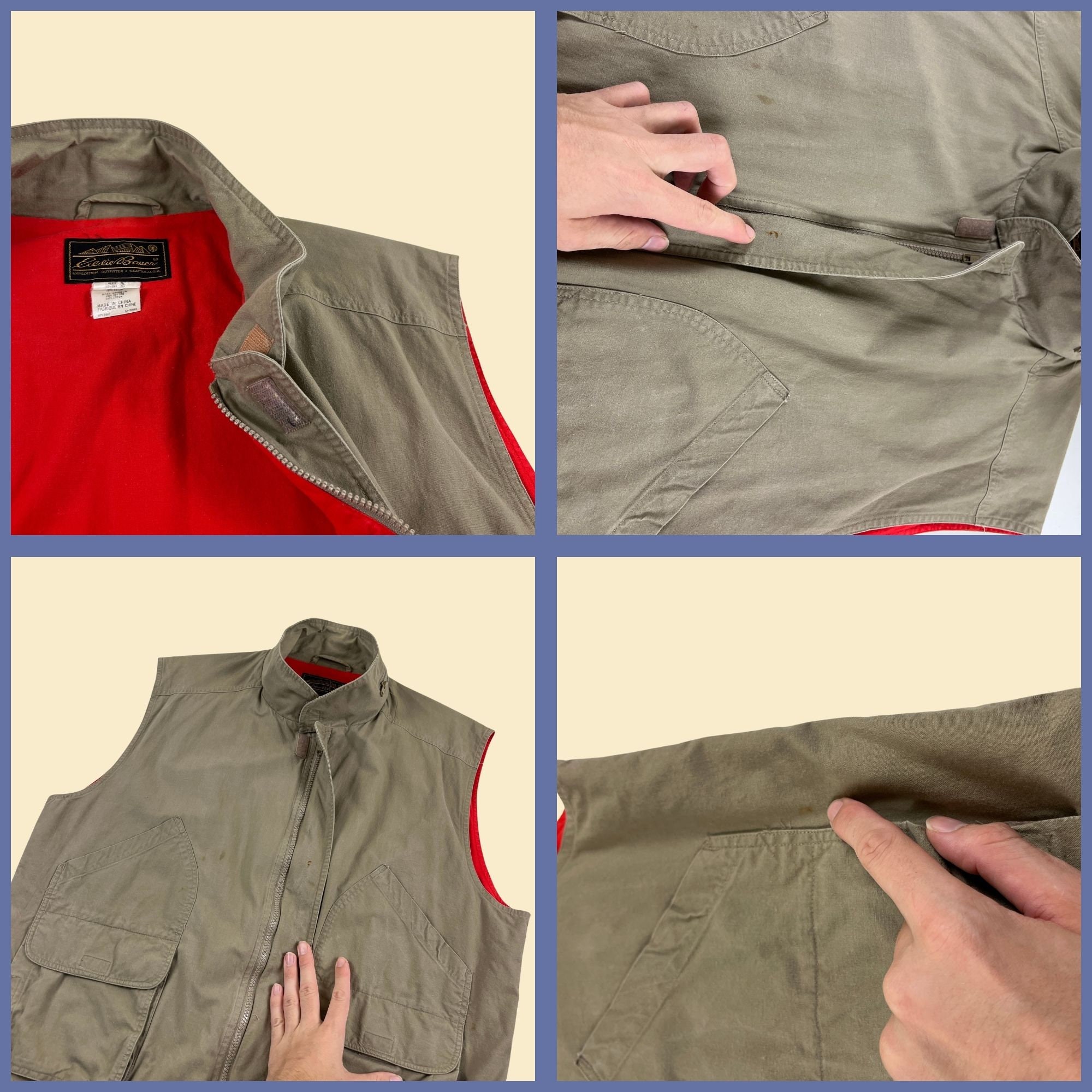 古着　Eddie bauer vest 90s 1990s XL Eddie Bauer vest, vintage 90s cotton outdoors zip