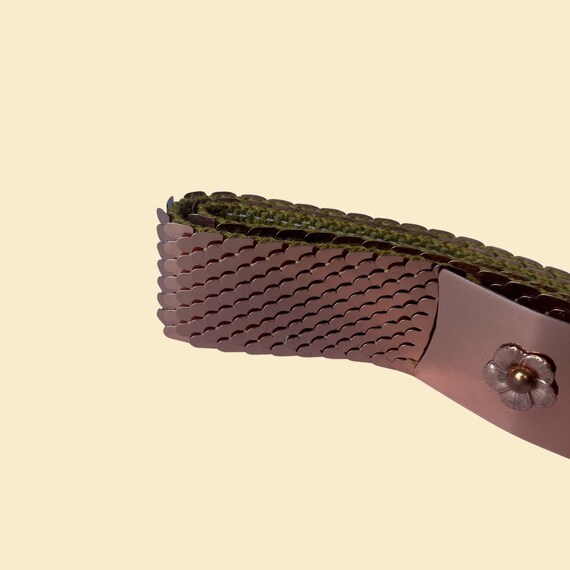70s copper scale belt with rectangular flower buc… - image 3