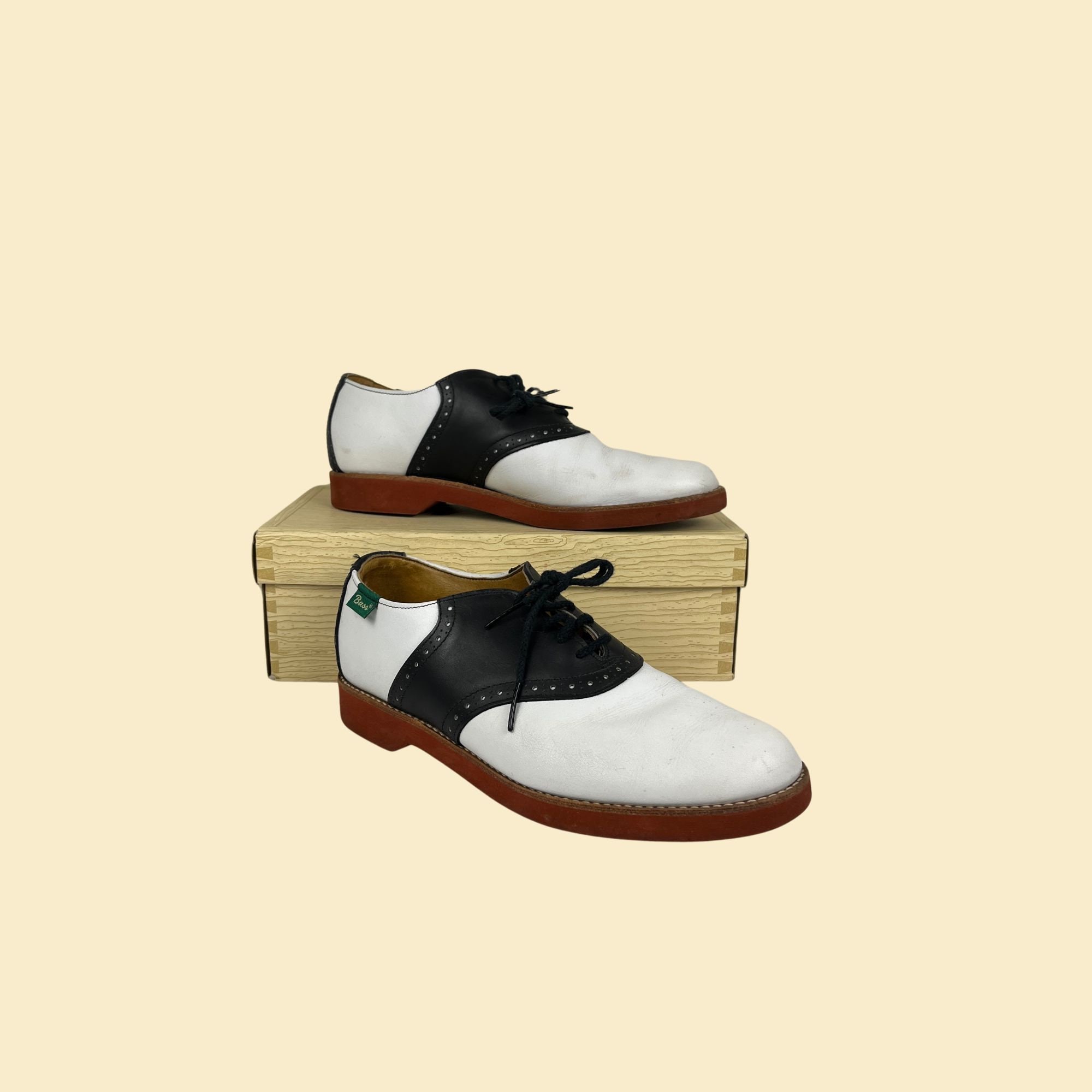 GH Bass Vintage Saddle Shoes Black White Leather Oxfords USA M 9.5 Preppy Retro Vintage Bass Saddle Shoes size 7 white/black made in... | Depop main image 2