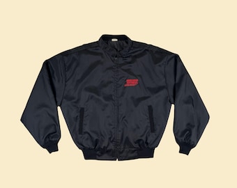 1980s Airdose Express Bomberjacke, Vintage XL schwarz & roter Reißverschluss-Windjacke von Todd