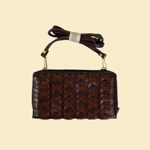 Bolso de mano/bandolera de piel trenzada de los años 90 de Handbags Monique, cartera vintage de piel sintética marrón de los años 90