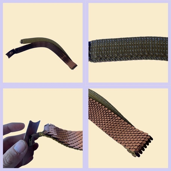 70s copper scale belt with rectangular flower buc… - image 5