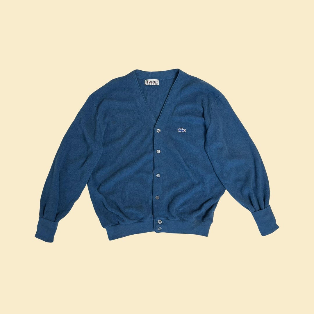 Vintage 70s Izod Lacoste Cardigan Sweater, Blue Size L USA