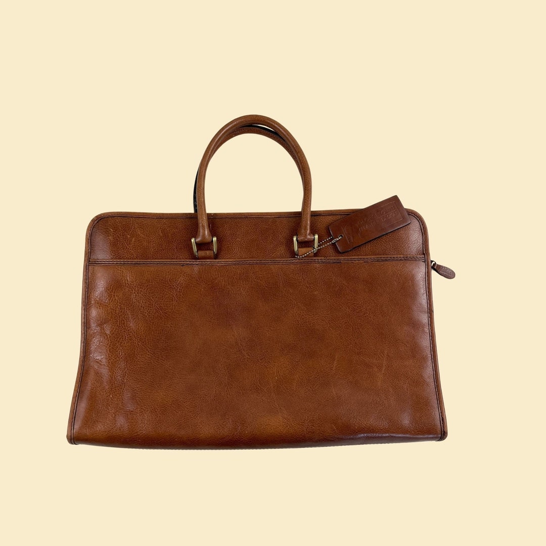 Vintage 80s Leather Briefcase by Leather Designs, 1980s Brown Brief Case With Top
