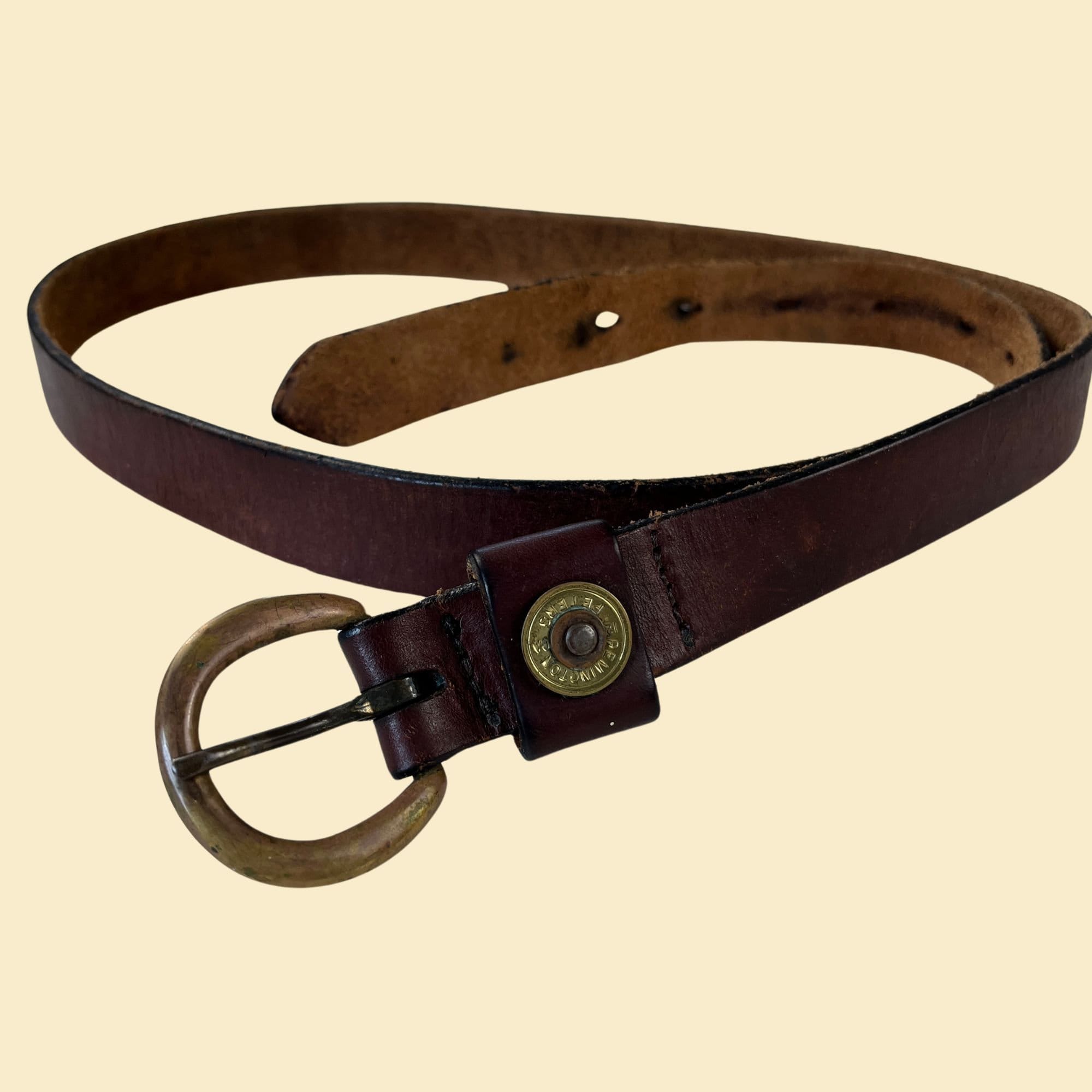 小物 Vintage Leather Belt Vintage 70s Brown Leather Belt by Remington Peters, 1970s